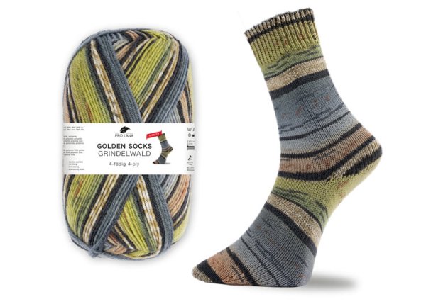 Grindelwald, stretch sock wool, Golden socks, Pro Lana, golden socks blue, khaki